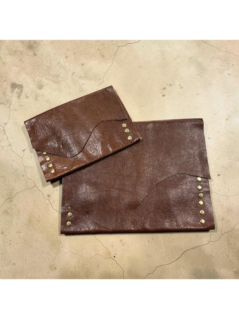2 Headmade Leather Pouches Vintage Pockets Small Large Boho See